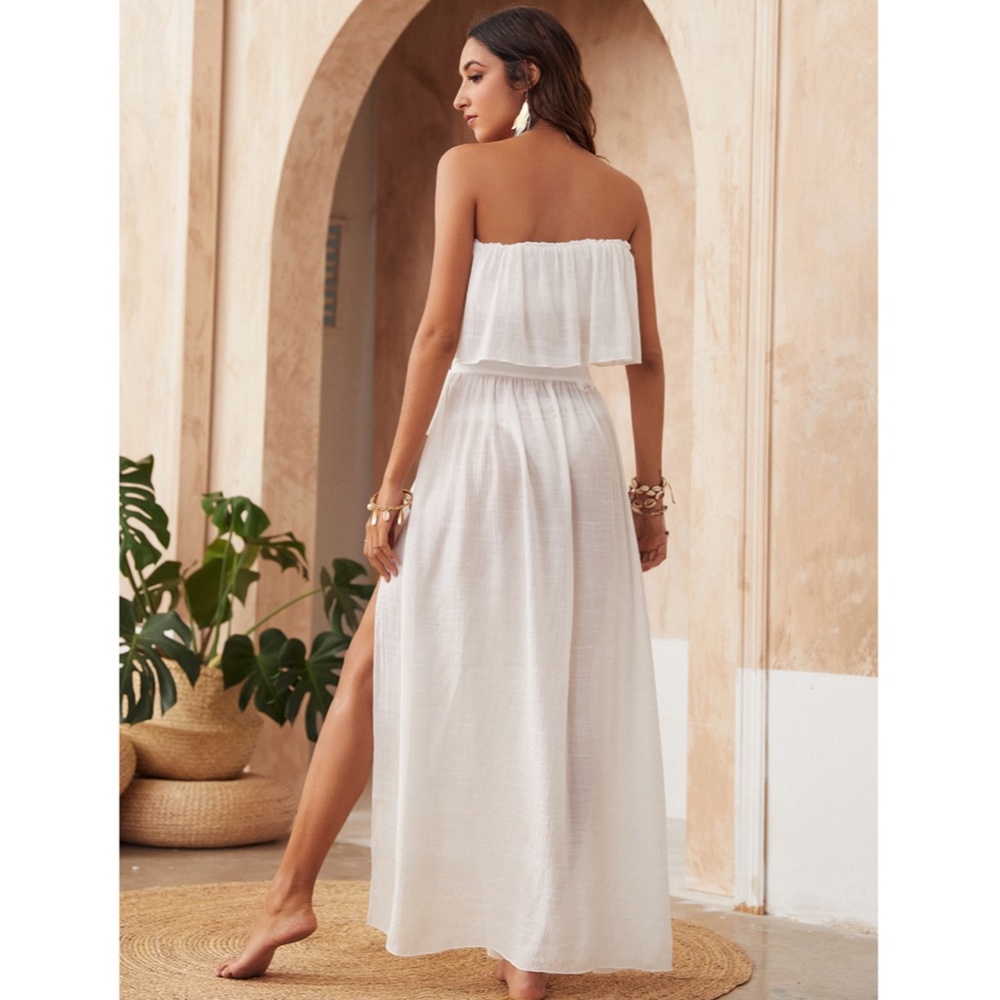 2 Piece White Swimwear Coverup Set - Picture 2 of 7